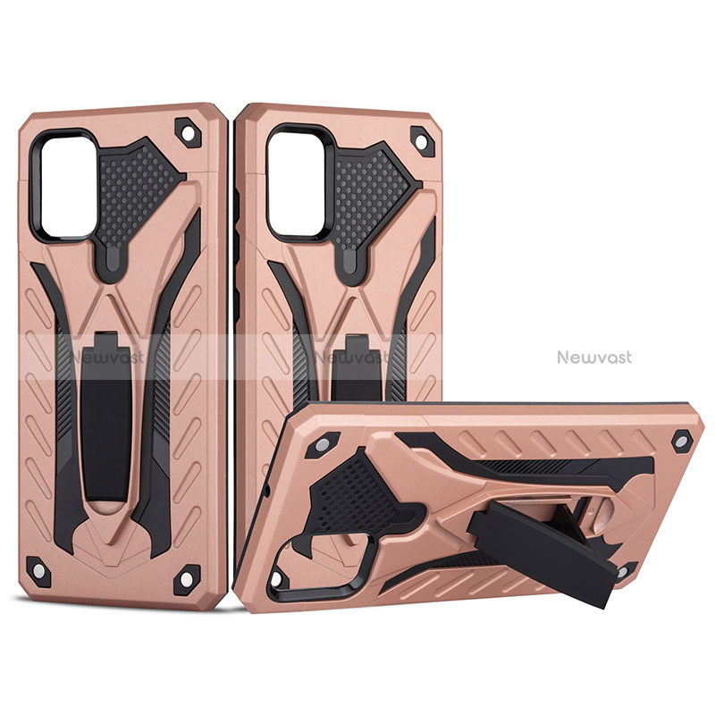 Silicone Matte Finish and Plastic Back Cover Case with Stand YF2 for Samsung Galaxy A51 5G Rose Gold