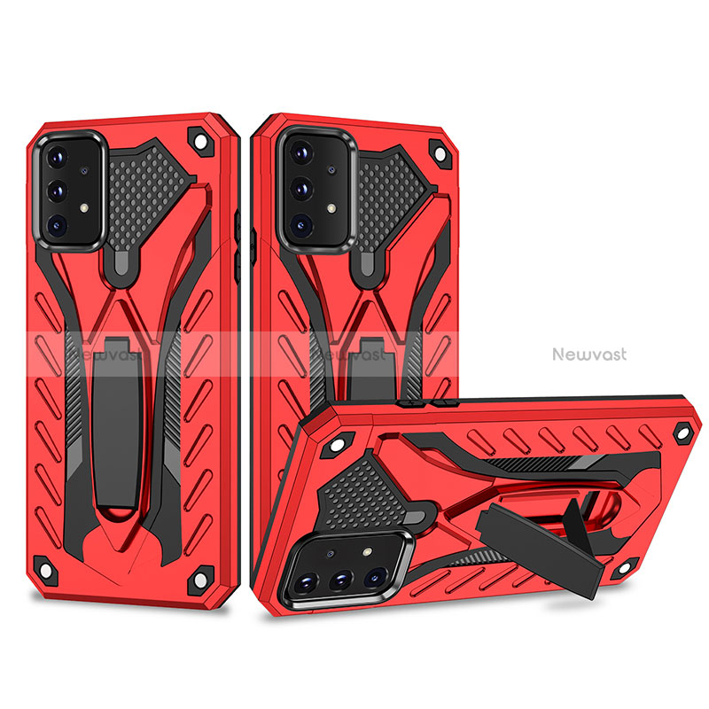 Silicone Matte Finish and Plastic Back Cover Case with Stand YF2 for Samsung Galaxy A52 4G Red