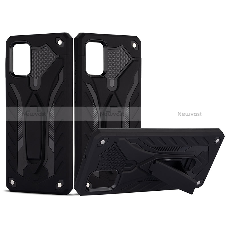 Silicone Matte Finish and Plastic Back Cover Case with Stand YF2 for Samsung Galaxy A71 5G Black