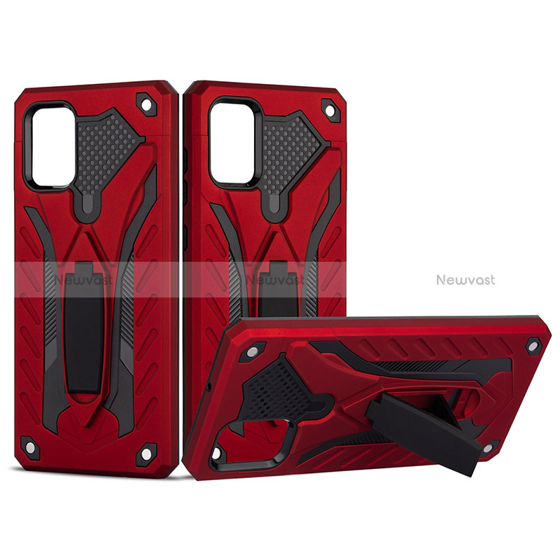 Silicone Matte Finish and Plastic Back Cover Case with Stand YF2 for Samsung Galaxy A71 5G Red