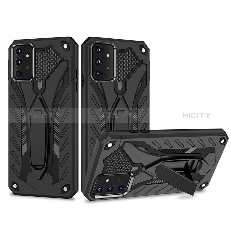 Silicone Matte Finish and Plastic Back Cover Case with Stand YF2 for Samsung Galaxy A72 4G Black