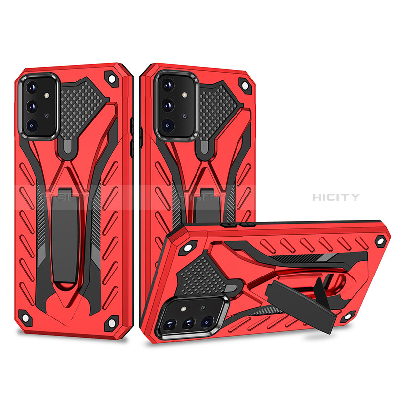 Silicone Matte Finish and Plastic Back Cover Case with Stand YF2 for Samsung Galaxy A72 4G Red