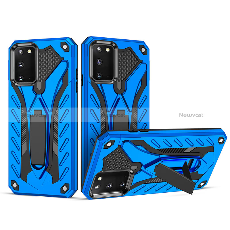 Silicone Matte Finish and Plastic Back Cover Case with Stand YF2 for Samsung Galaxy F02S SM-E025F Blue