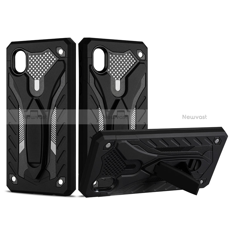 Silicone Matte Finish and Plastic Back Cover Case with Stand YF2 for Samsung Galaxy M01 Core Black