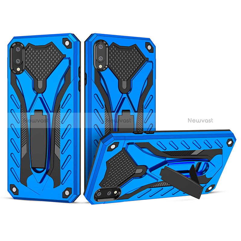 Silicone Matte Finish and Plastic Back Cover Case with Stand YF2 for Samsung Galaxy M02 Blue