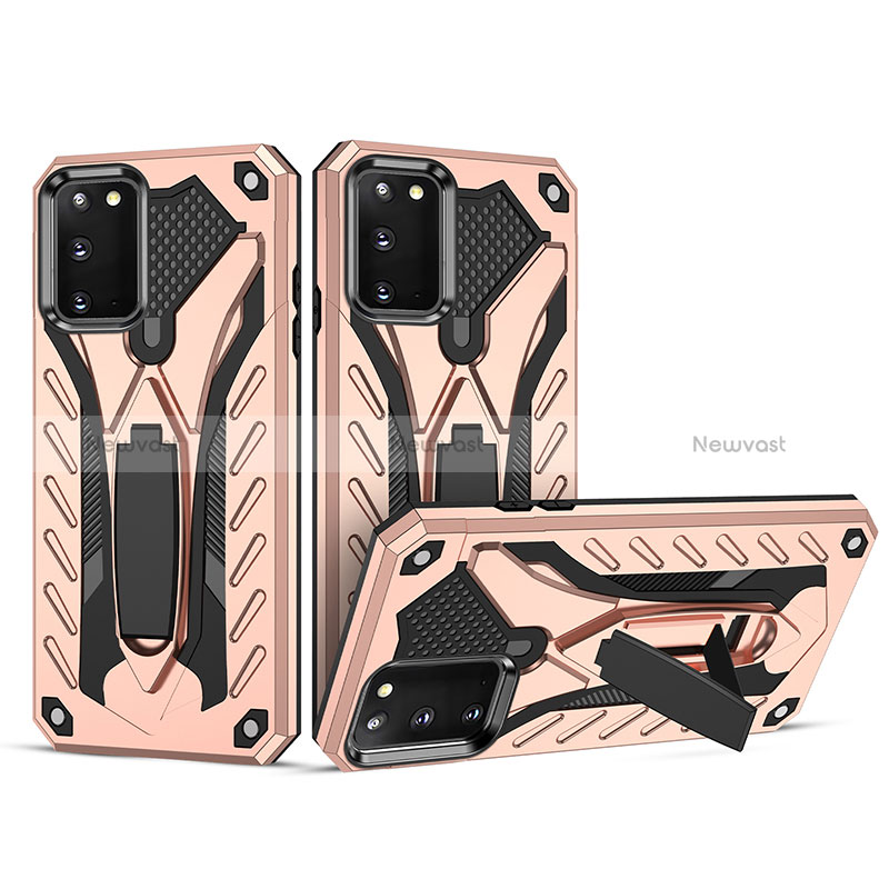 Silicone Matte Finish and Plastic Back Cover Case with Stand YF2 for Samsung Galaxy M02s Rose Gold