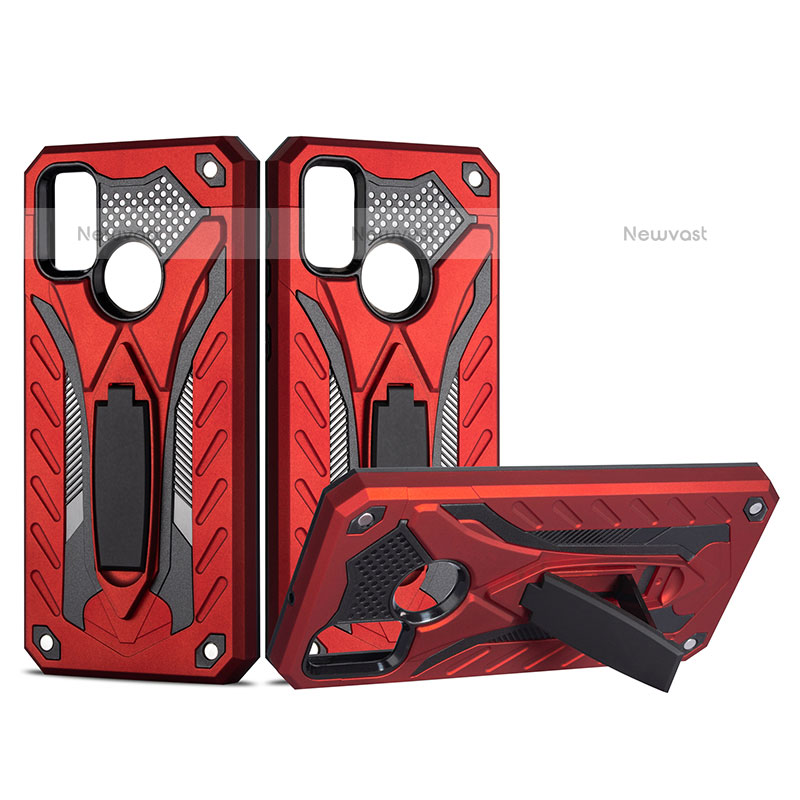 Silicone Matte Finish and Plastic Back Cover Case with Stand YF2 for Samsung Galaxy M30s Red