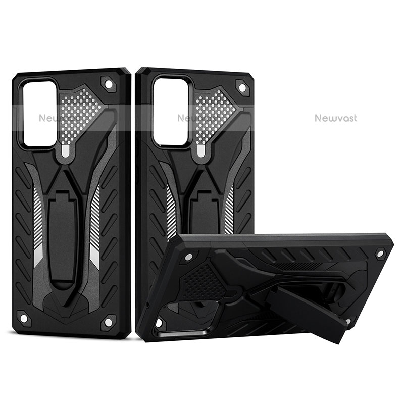 Silicone Matte Finish and Plastic Back Cover Case with Stand YF2 for Samsung Galaxy Note 20 5G Black