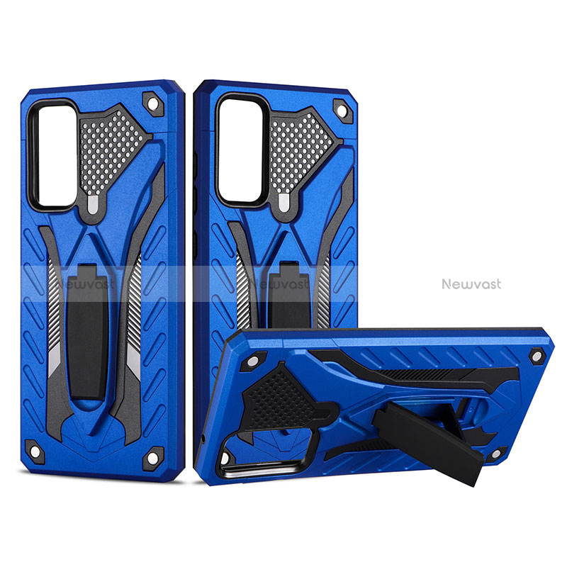 Silicone Matte Finish and Plastic Back Cover Case with Stand YF2 for Samsung Galaxy S20 Lite 5G Blue