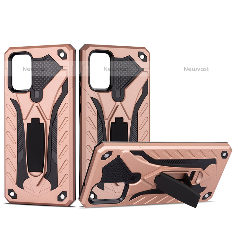 Silicone Matte Finish and Plastic Back Cover Case with Stand YF2 for Samsung Galaxy S20 Plus 5G Rose Gold