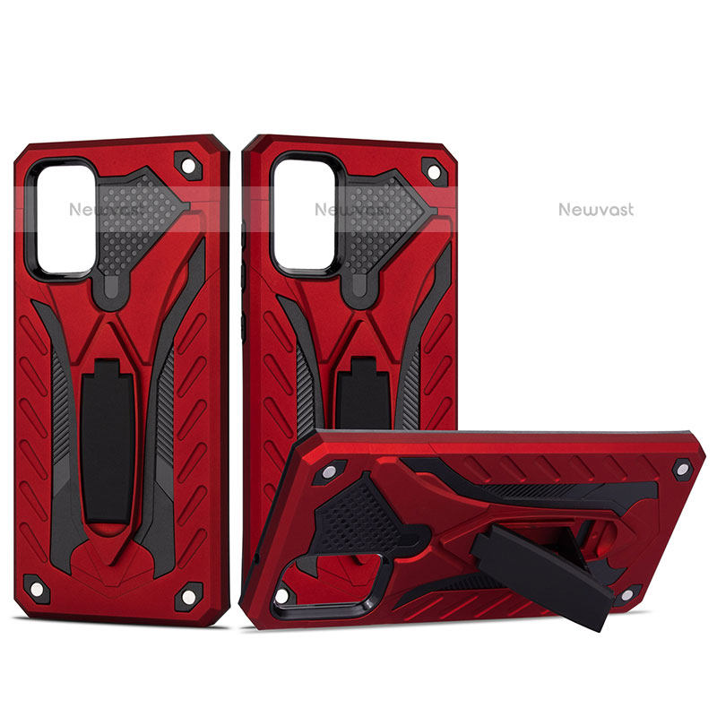 Silicone Matte Finish and Plastic Back Cover Case with Stand YF2 for Samsung Galaxy S20 Plus Red