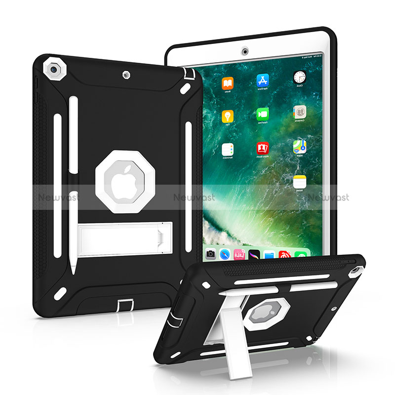 Silicone Matte Finish and Plastic Back Cover Case with Stand YJ1 for Apple iPad 10.2 (2019)