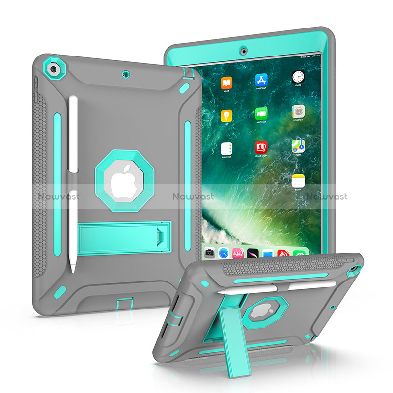 Silicone Matte Finish and Plastic Back Cover Case with Stand YJ1 for Apple iPad 10.2 (2019) Gray