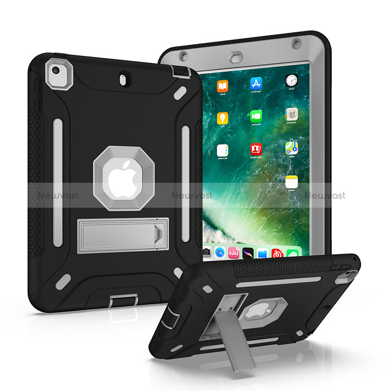 Silicone Matte Finish and Plastic Back Cover Case with Stand YJ1 for Apple iPad Mini 4 Black