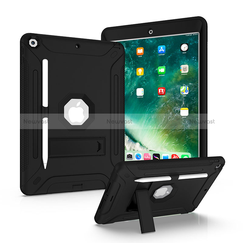 Silicone Matte Finish and Plastic Back Cover Case with Stand YJ2 for Apple iPad 10.2 (2019)