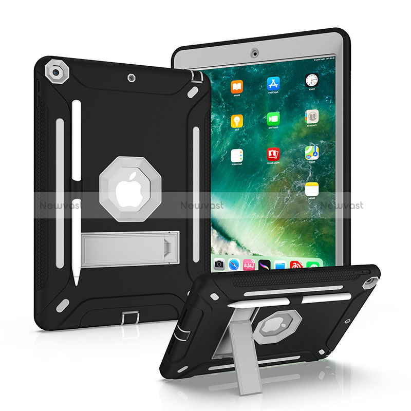 Silicone Matte Finish and Plastic Back Cover Case with Stand YJ2 for Apple iPad 10.2 (2019)