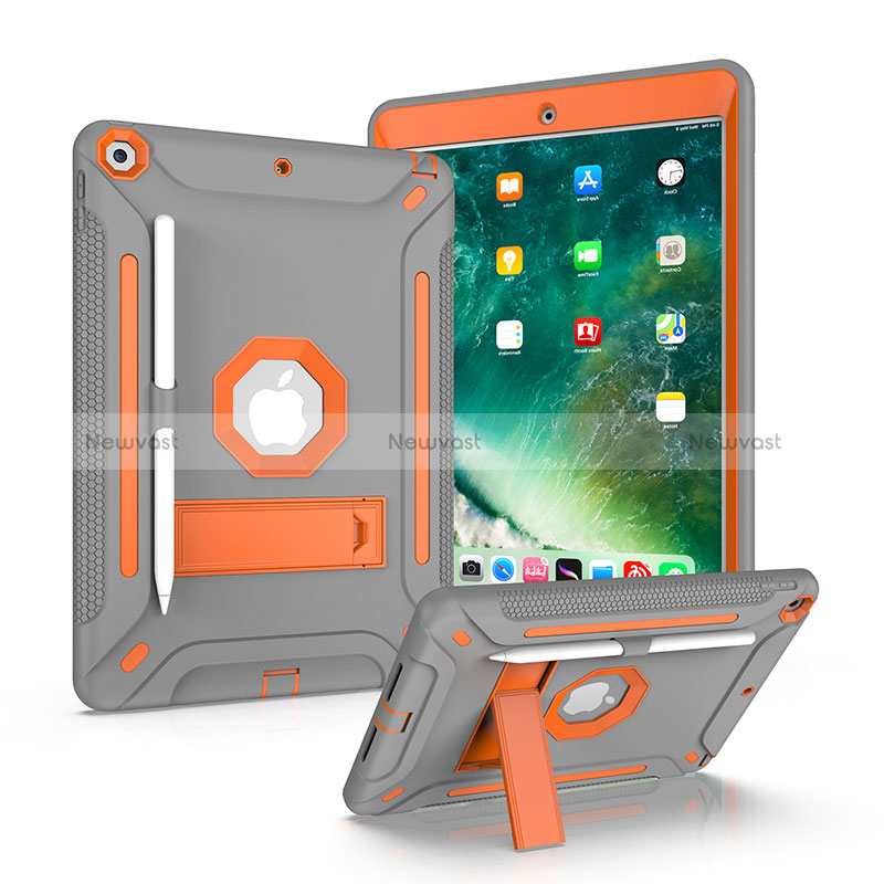 Silicone Matte Finish and Plastic Back Cover Case with Stand YJ2 for Apple iPad 10.2 (2019) Gray