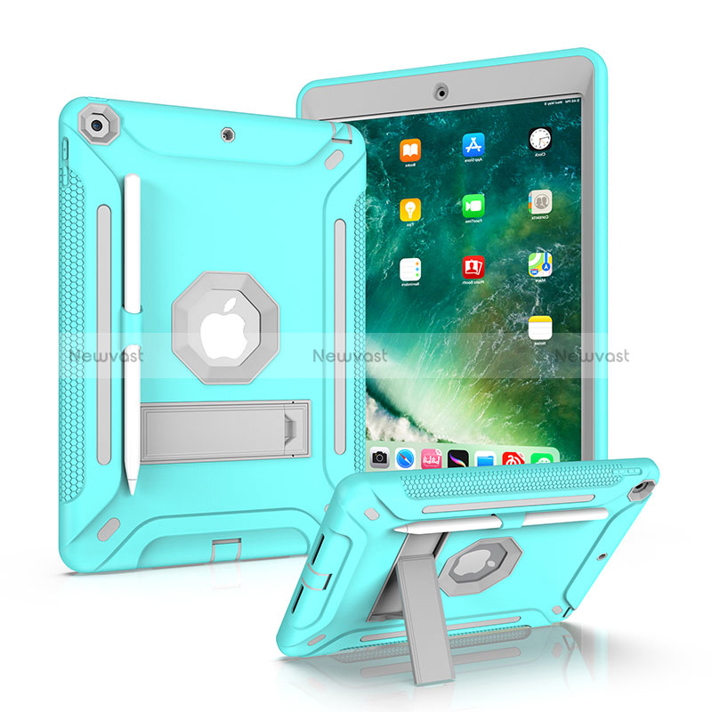 Silicone Matte Finish and Plastic Back Cover Case with Stand YJ2 for Apple iPad 10.2 (2019) Mint Blue