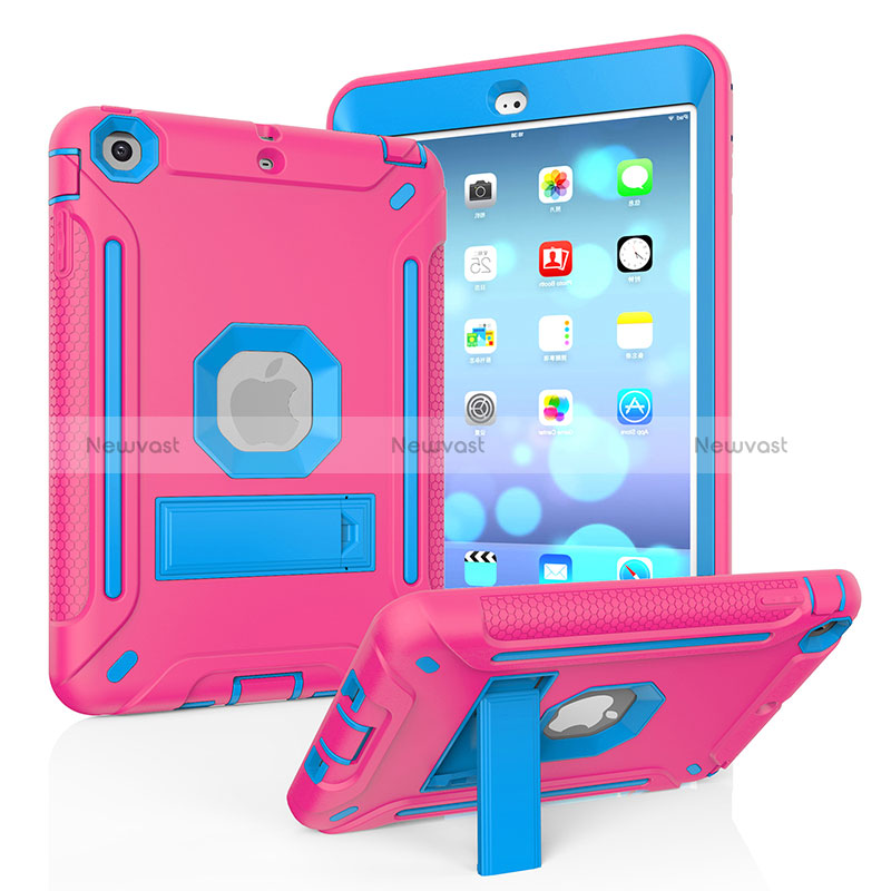 Silicone Matte Finish and Plastic Back Cover Case with Stand YJ2 for Apple iPad Mini 3 Hot Pink