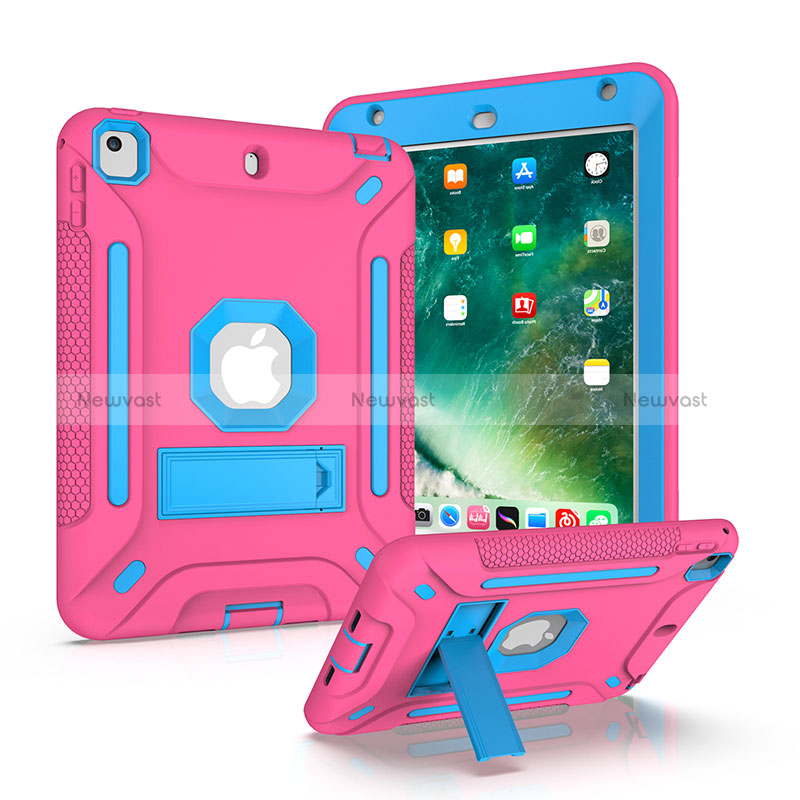 Silicone Matte Finish and Plastic Back Cover Case with Stand YJ2 for Apple iPad Mini 4 Hot Pink