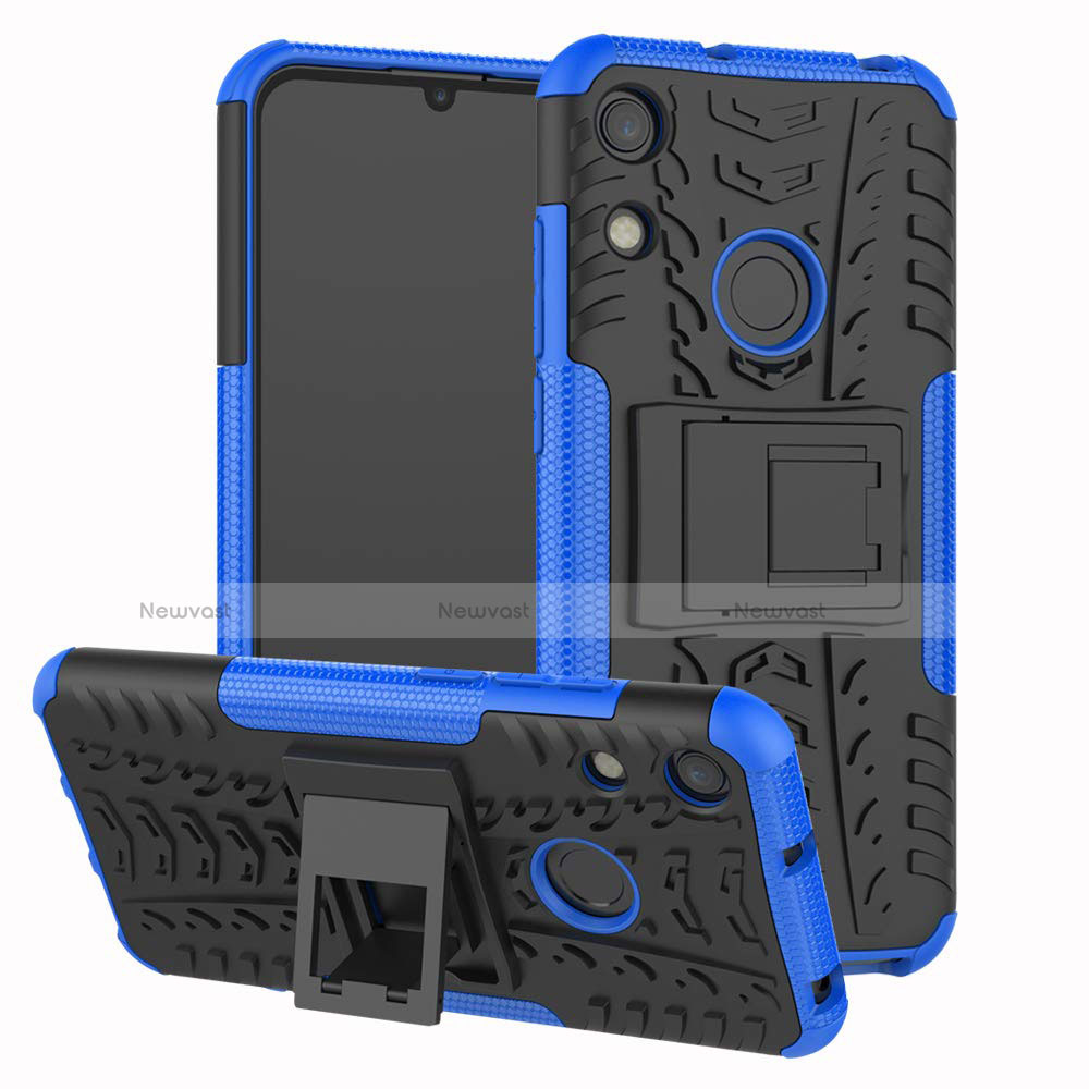 Silicone Matte Finish and Plastic Back Cover Case with Stand Z01 for Huawei Honor 8A Blue