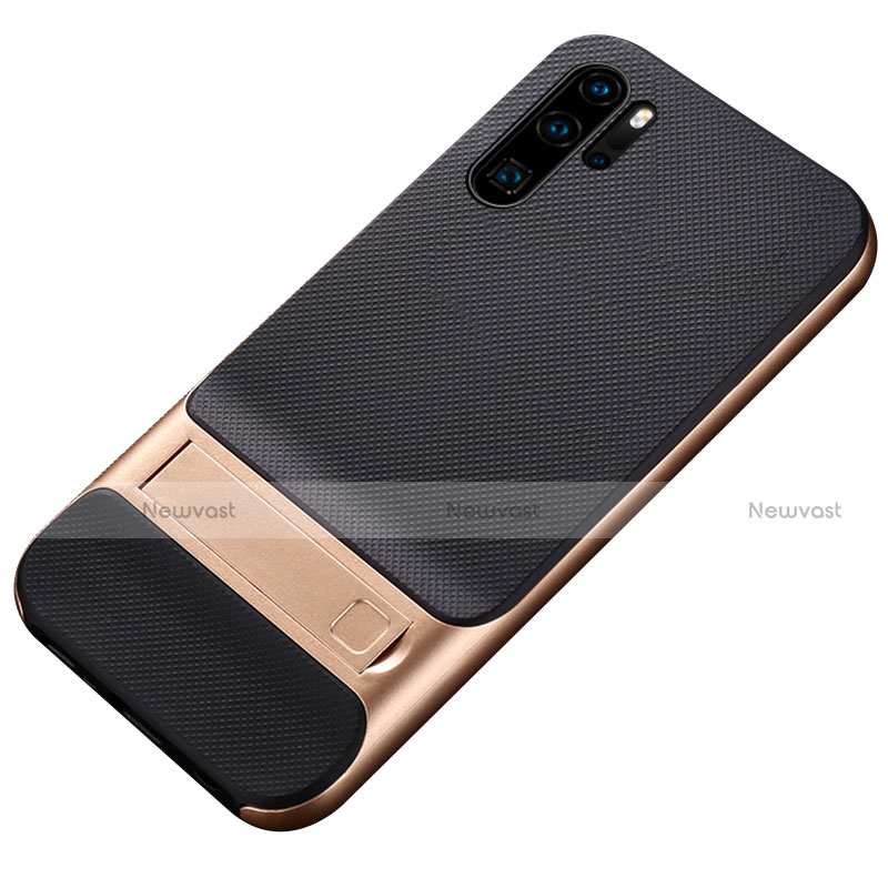 Silicone Matte Finish and Plastic Back Cover Case with Stand Z01 for Huawei P30 Pro New Edition Gold