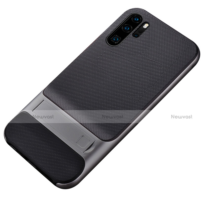 Silicone Matte Finish and Plastic Back Cover Case with Stand Z01 for Huawei P30 Pro New Edition Gray