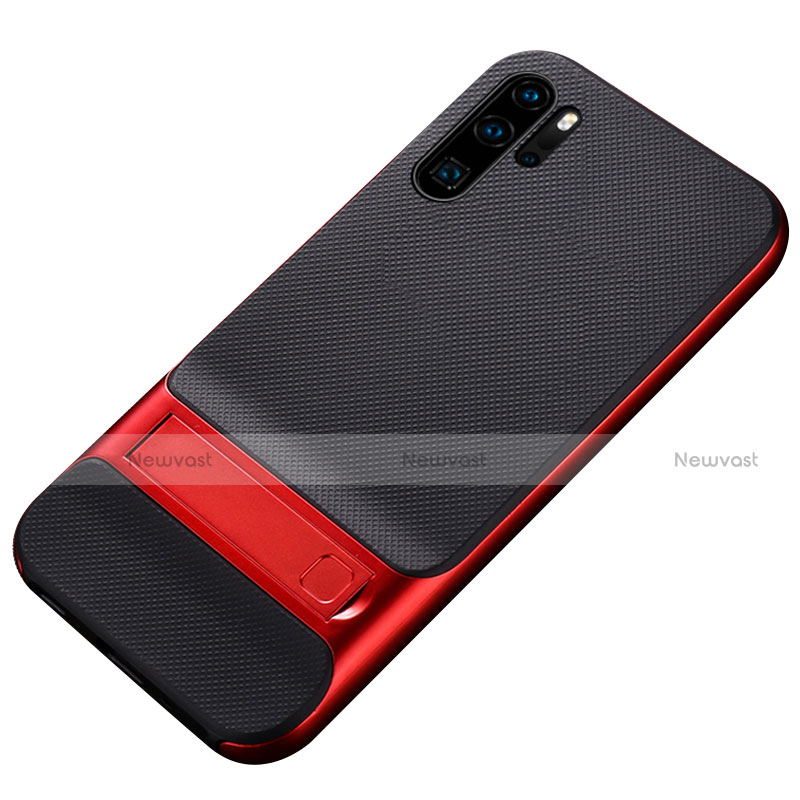 Silicone Matte Finish and Plastic Back Cover Case with Stand Z01 for Huawei P30 Pro New Edition Red