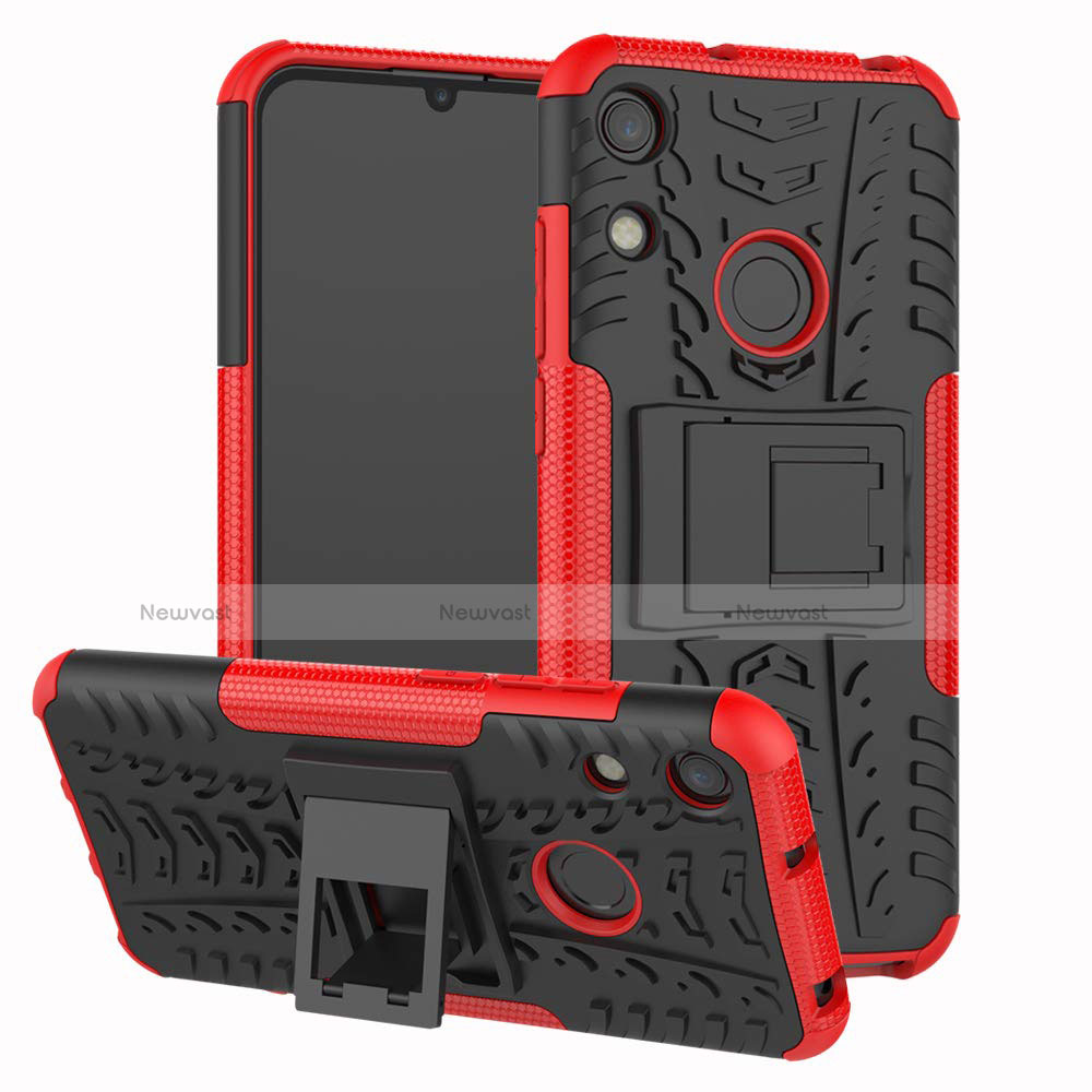 Silicone Matte Finish and Plastic Back Cover Case with Stand Z01 for Huawei Y6 Prime (2019) Red