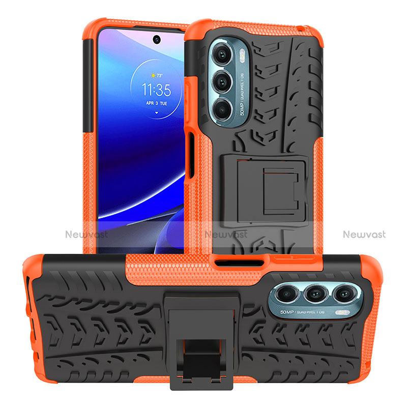 Silicone Matte Finish and Plastic Back Cover Case with Stand Z01 for Motorola Moto G Stylus (2022) 5G Orange