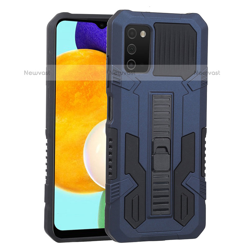 Silicone Matte Finish and Plastic Back Cover Case with Stand ZJ1 for Samsung Galaxy A02s Blue