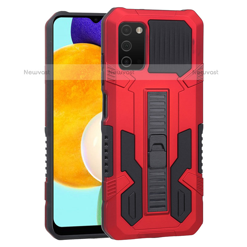 Silicone Matte Finish and Plastic Back Cover Case with Stand ZJ1 for Samsung Galaxy A02s Red