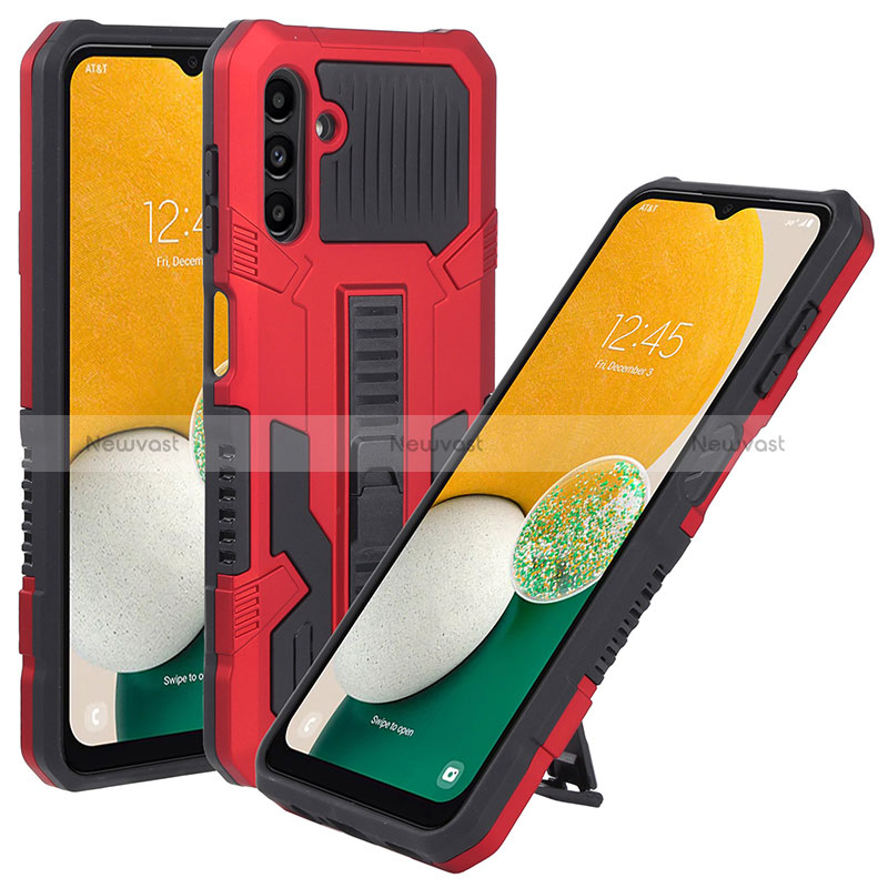 Silicone Matte Finish and Plastic Back Cover Case with Stand ZJ1 for Samsung Galaxy A04s Red