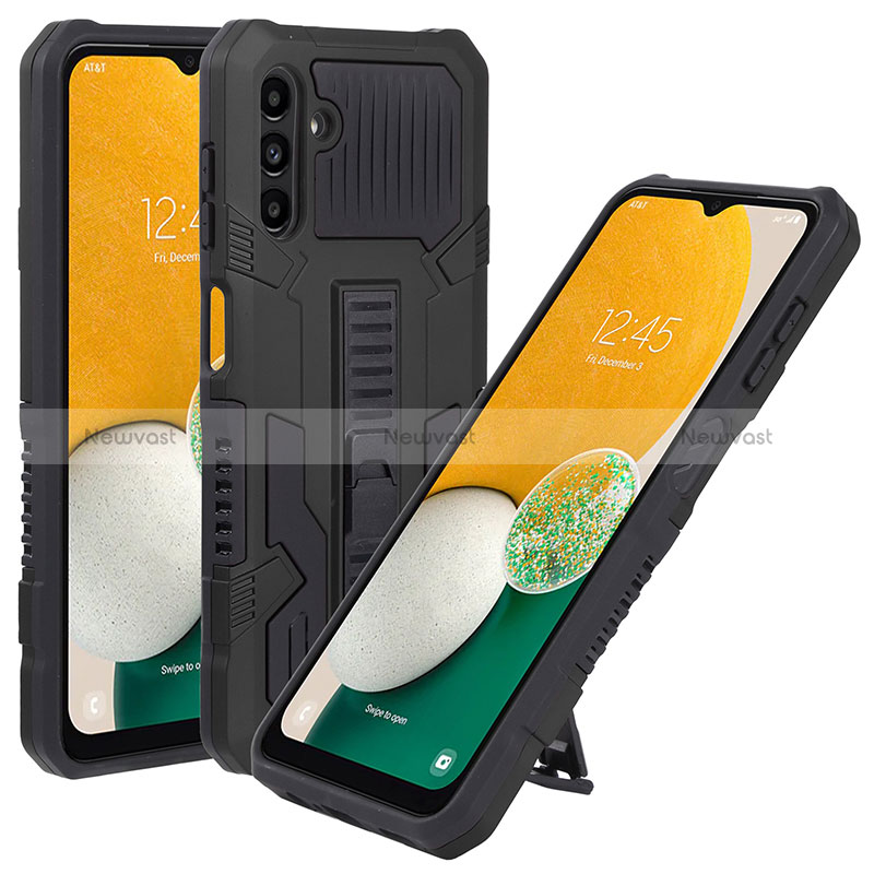 Silicone Matte Finish and Plastic Back Cover Case with Stand ZJ1 for Samsung Galaxy A13 5G Black