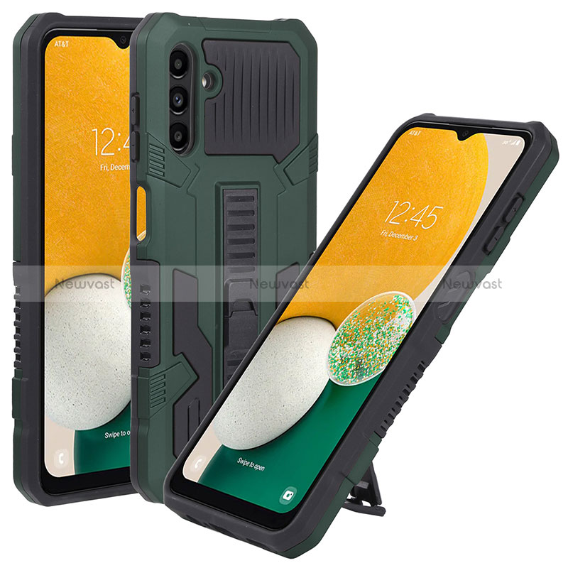 Silicone Matte Finish and Plastic Back Cover Case with Stand ZJ1 for Samsung Galaxy A13 5G Green