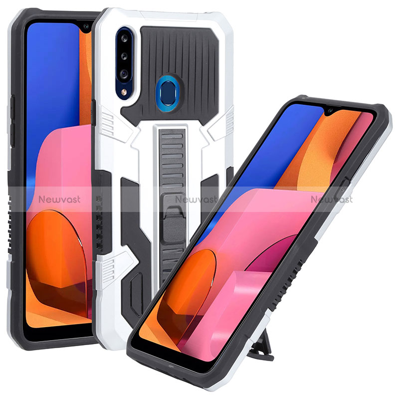 Silicone Matte Finish and Plastic Back Cover Case with Stand ZJ1 for Samsung Galaxy A20s