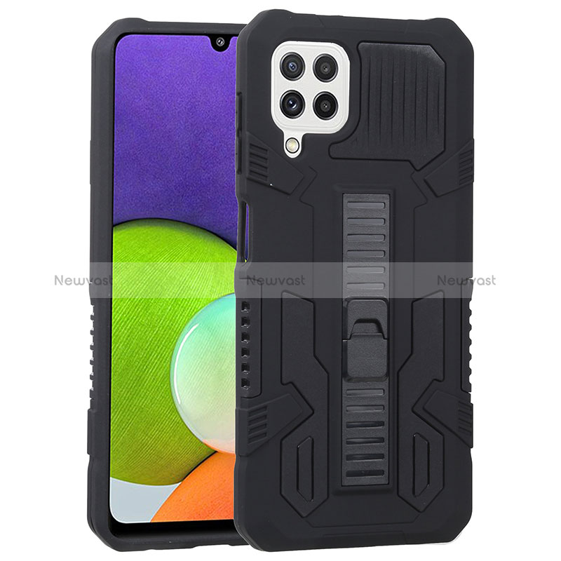 Silicone Matte Finish and Plastic Back Cover Case with Stand ZJ1 for Samsung Galaxy A22 4G