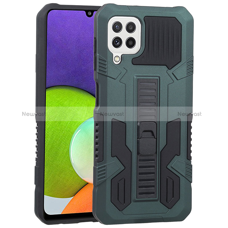 Silicone Matte Finish and Plastic Back Cover Case with Stand ZJ1 for Samsung Galaxy A22 4G Green