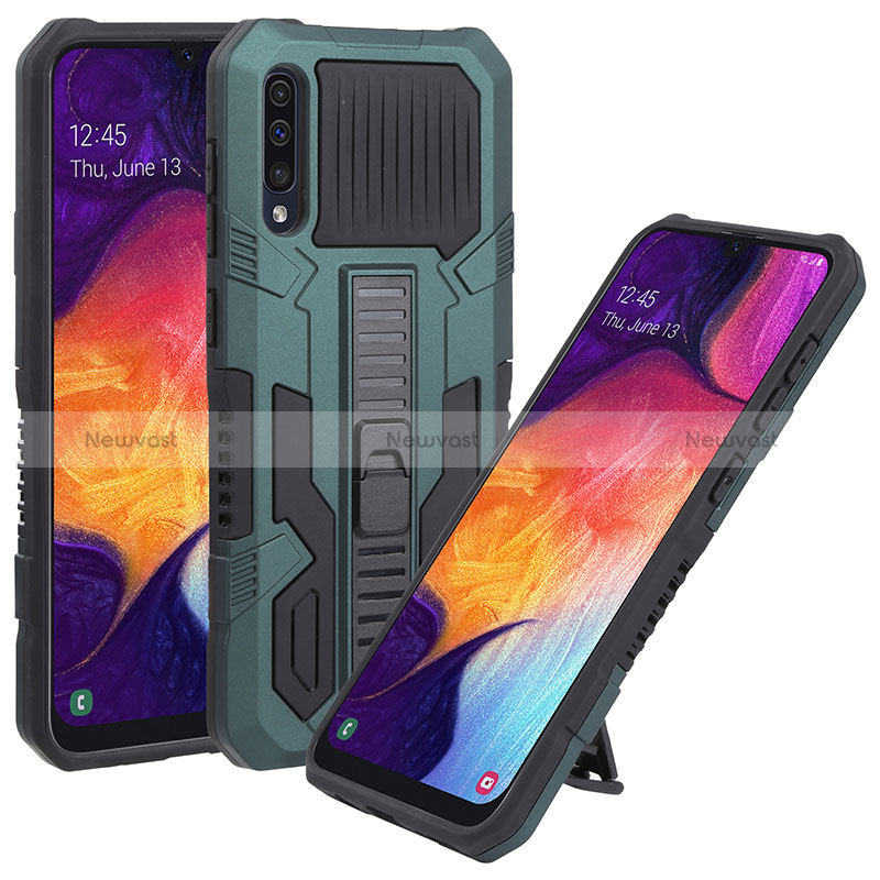 Silicone Matte Finish and Plastic Back Cover Case with Stand ZJ1 for Samsung Galaxy A30S