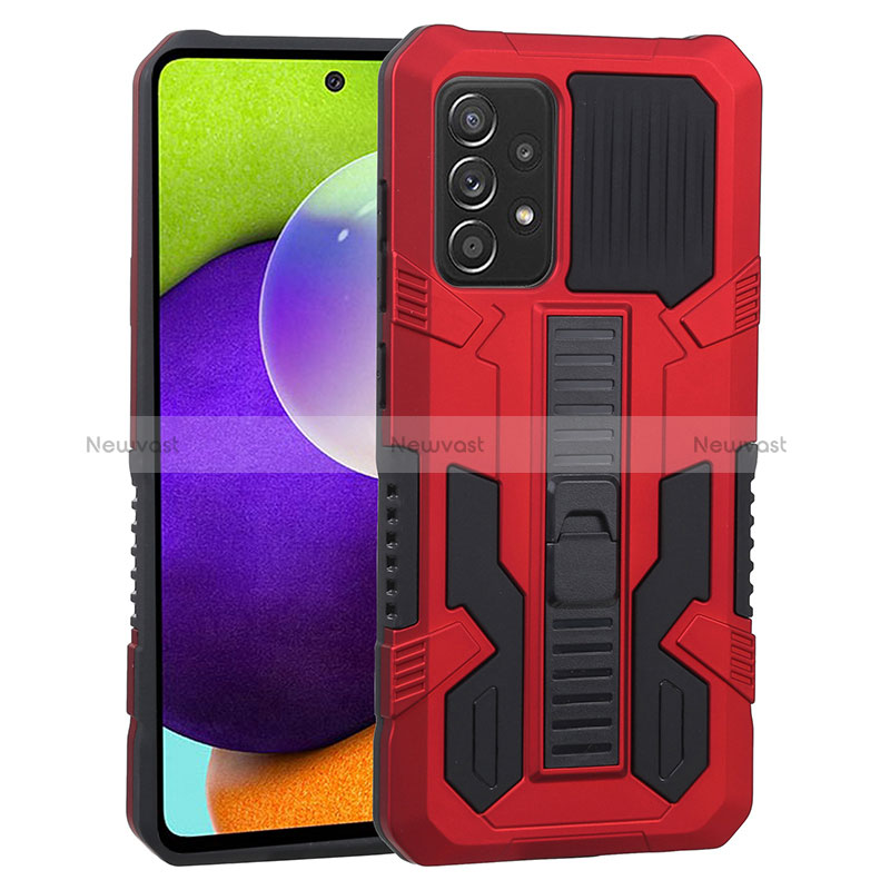 Silicone Matte Finish and Plastic Back Cover Case with Stand ZJ1 for Samsung Galaxy A52 5G Red