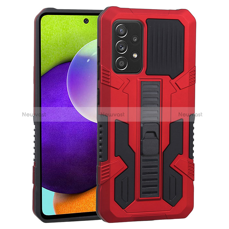 Silicone Matte Finish and Plastic Back Cover Case with Stand ZJ1 for Samsung Galaxy A52s 5G Red