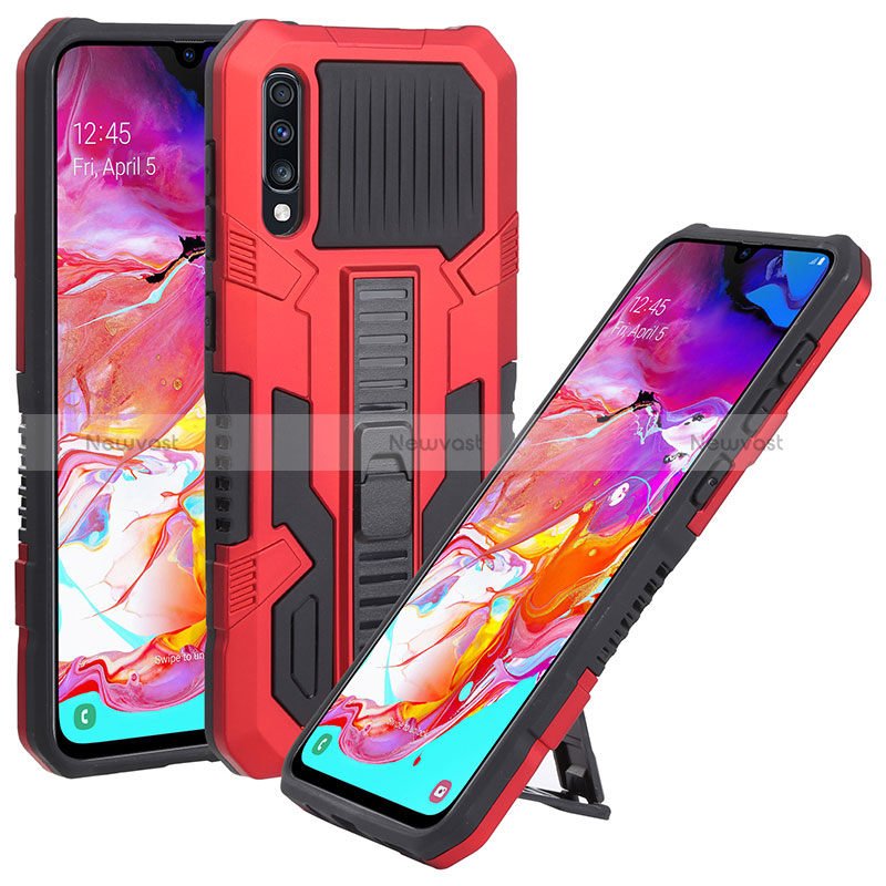 Silicone Matte Finish and Plastic Back Cover Case with Stand ZJ1 for Samsung Galaxy A70 Red