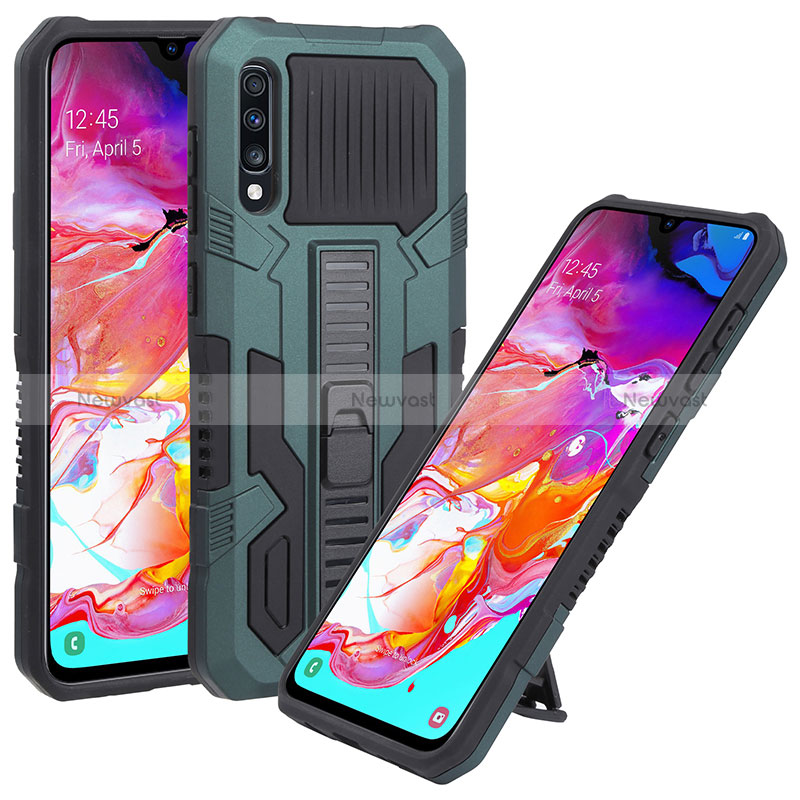 Silicone Matte Finish and Plastic Back Cover Case with Stand ZJ1 for Samsung Galaxy A70S Green