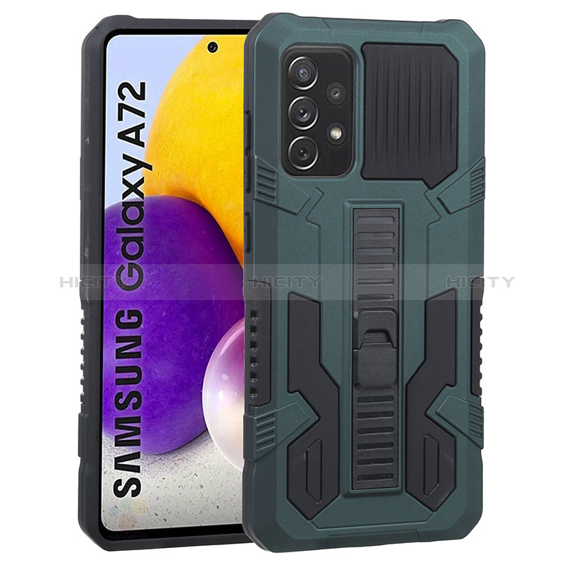 Silicone Matte Finish and Plastic Back Cover Case with Stand ZJ1 for Samsung Galaxy A72 4G Green