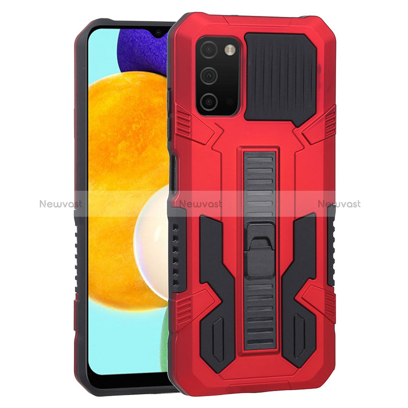 Silicone Matte Finish and Plastic Back Cover Case with Stand ZJ1 for Samsung Galaxy F02S SM-E025F Red