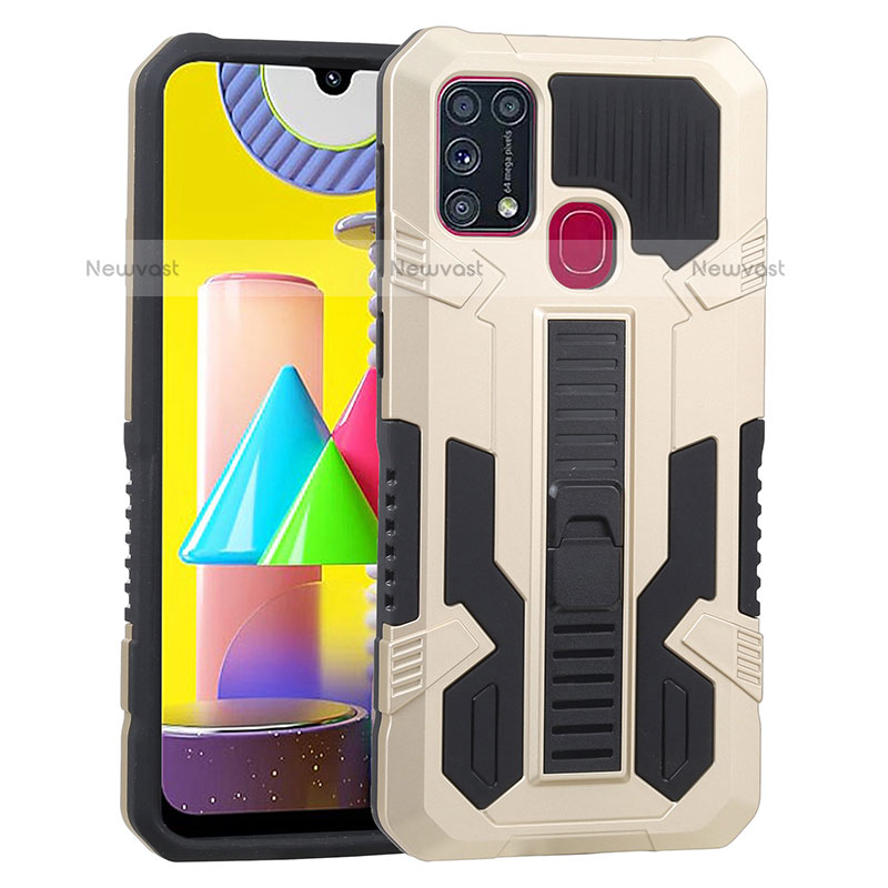 Silicone Matte Finish and Plastic Back Cover Case with Stand ZJ1 for Samsung Galaxy M31 Gold