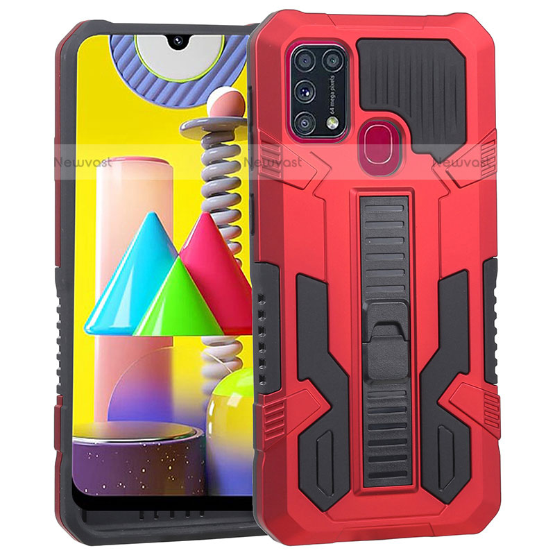 Silicone Matte Finish and Plastic Back Cover Case with Stand ZJ1 for Samsung Galaxy M31 Prime Edition Red