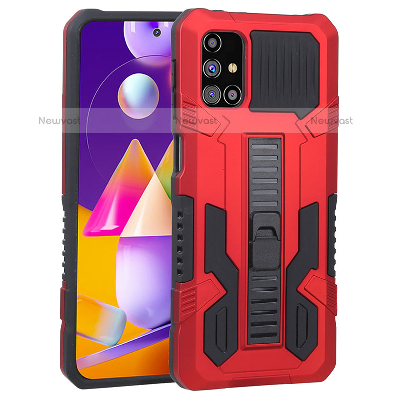 Silicone Matte Finish and Plastic Back Cover Case with Stand ZJ1 for Samsung Galaxy M31s Red