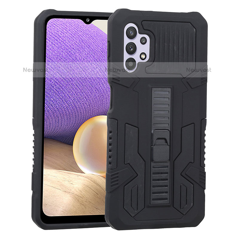 Silicone Matte Finish and Plastic Back Cover Case with Stand ZJ1 for Samsung Galaxy M32 5G Black