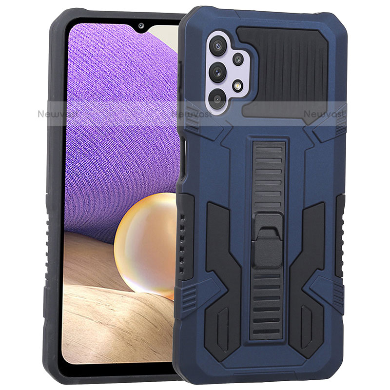 Silicone Matte Finish and Plastic Back Cover Case with Stand ZJ1 for Samsung Galaxy M32 5G Blue